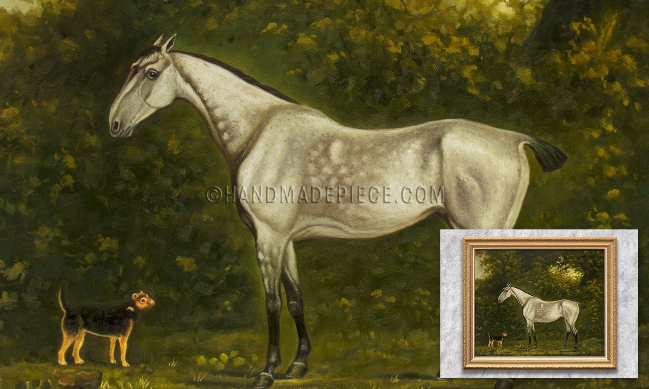 A Dappled Grey Hunter with a Terrier amongst the Trees