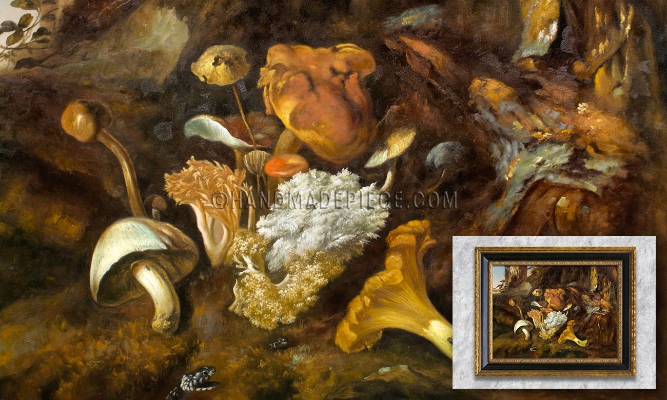 A Forest Floor Still Life with Mushrooms and a Snake