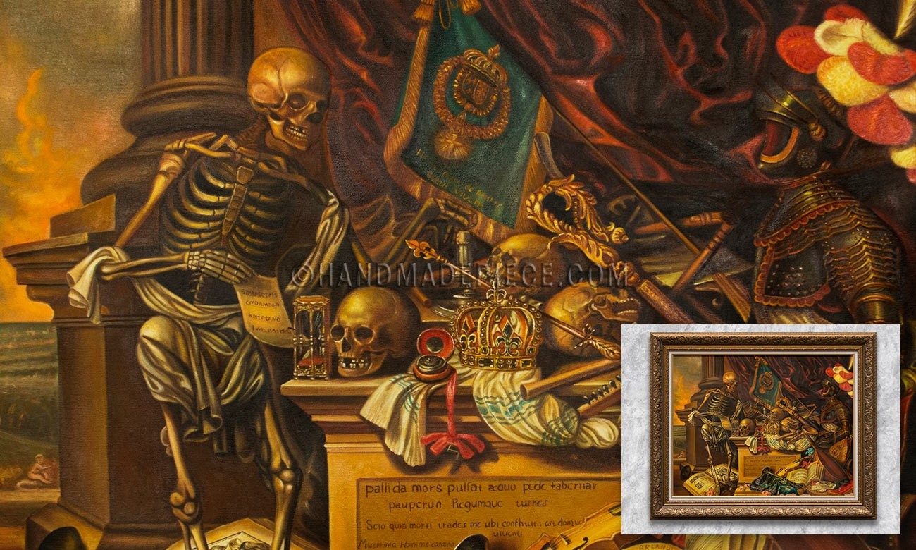 Memento Mori Still Life with Musical Instruments, Books, Sheet Music, Skeleton, Skull and Armour